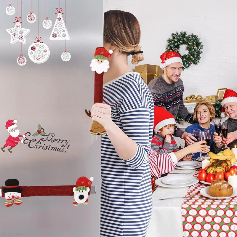 Christmas Plush Cloth Refrigerator Handle Covers Appliance Handle Covers Xmas Decorations for Home 2024 Navidad Natal New Year