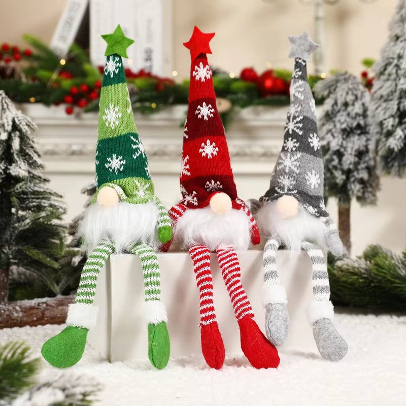 Christmas Faceless Doll Gnome Ornaments LED Light Plush Knitting Crafts Pendant Decor Christmas Decorations for Home Kids Gift