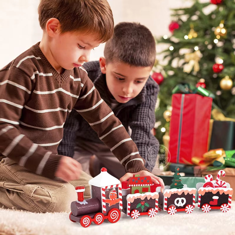 Christmas Wooden Train Merry Christmas Decorations for Home 2024 Xmas Tree Ornament Navidad Noel Kids Gift Happy New Year 2025