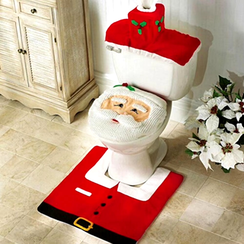 New Cute Christmas Toilet Seat Covers Creative Santa Claus Bathroom Mat Xmas Supplies for Home New Year Navidad Gift Decor 2024