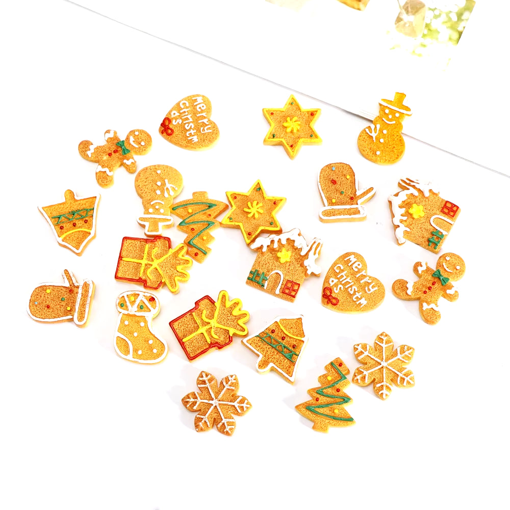 10Pcs Christmas Theme Flatback Mixed Shaped Biscuit,Mini Fake Cookies for X'Mas Hoildays DIY Home Party Cake Decoration