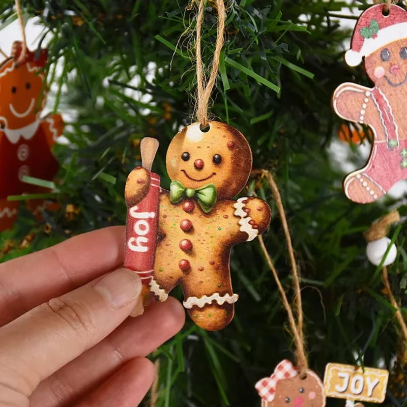 12PCS Christmas Decorations Christmas Wooden Pendants Gingerbread Man Gnomes Xmas Tree Hanging Oranment 2024 for Gift Supplies