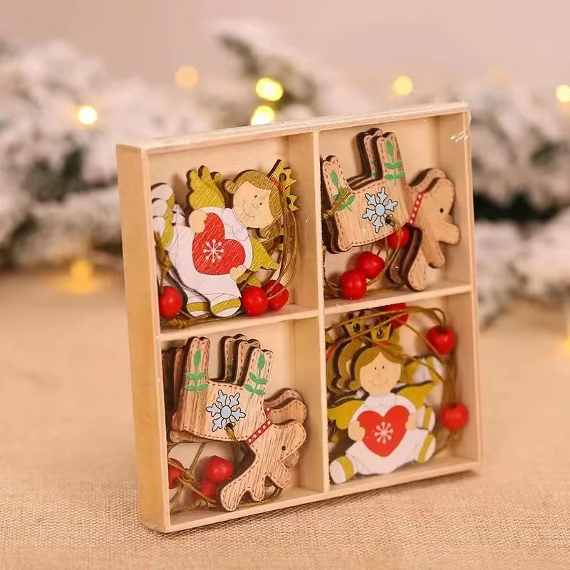 12PCS Christmas Decorations Christmas Wooden Pendants Gingerbread Man Gnomes Xmas Tree Hanging Oranment 2024 for Gift Supplies