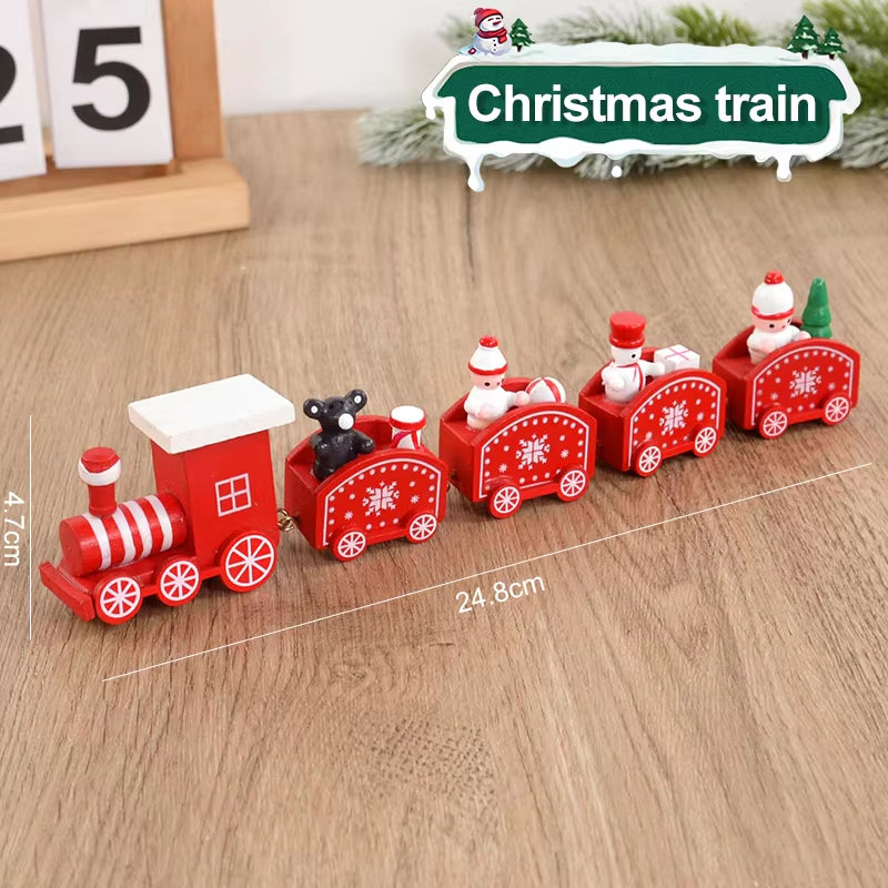 Christmas Wooden Train Merry Christmas Decorations for Home 2024 Xmas Tree Ornament Navidad Noel Kids Gift Happy New Year 2025