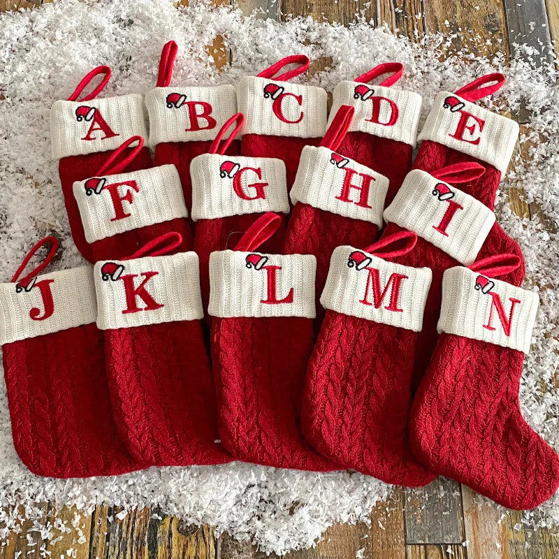 Christmas Alphabet Knitting Socks Christmas Tree Ornaments Christmas Decorations for Home 2024 Noel New Year 2025 Xmas Gift