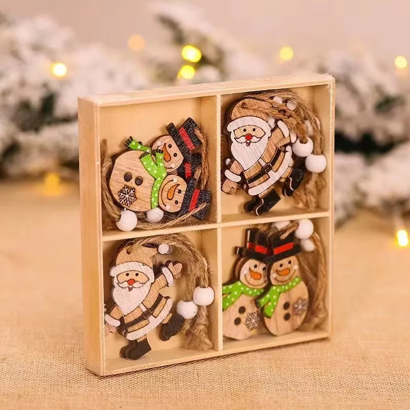 12PCS Christmas Decorations Christmas Wooden Pendants Gingerbread Man Gnomes Xmas Tree Hanging Oranment 2024 for Gift Supplies