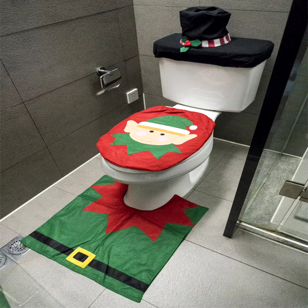 New Cute Christmas Toilet Seat Covers Creative Santa Claus Bathroom Mat Xmas Supplies for Home New Year Navidad Gift Decor 2024