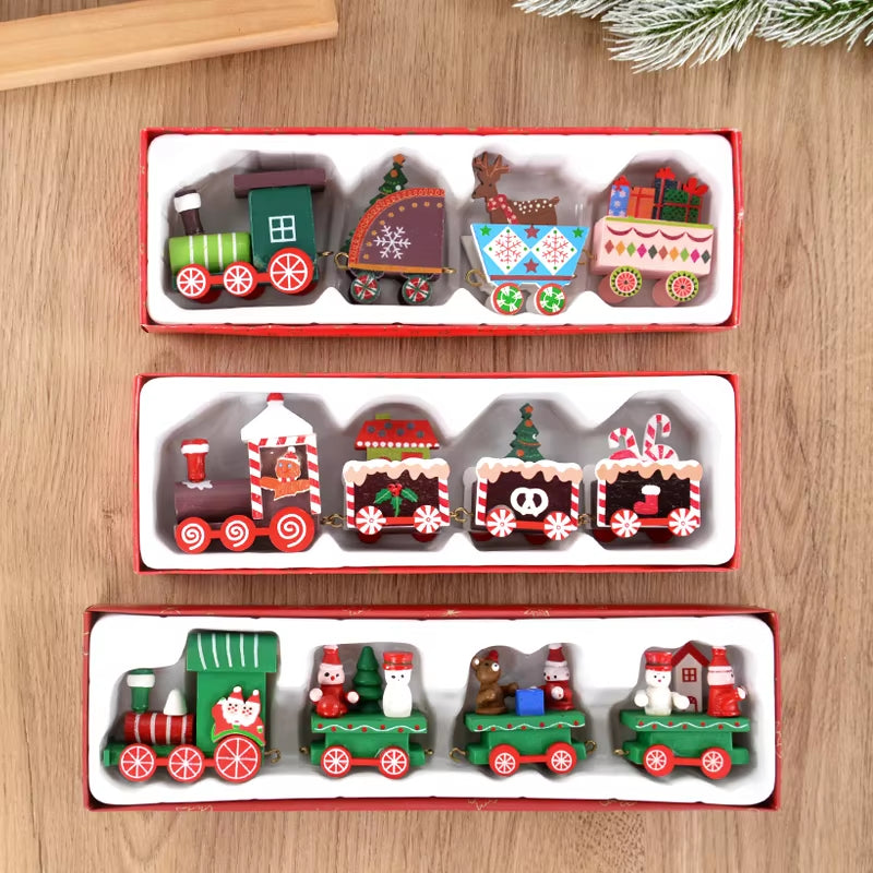 Christmas Wooden Train Merry Christmas Decorations for Home 2024 Xmas Tree Ornament Navidad Noel Kids Gift Happy New Year 2025