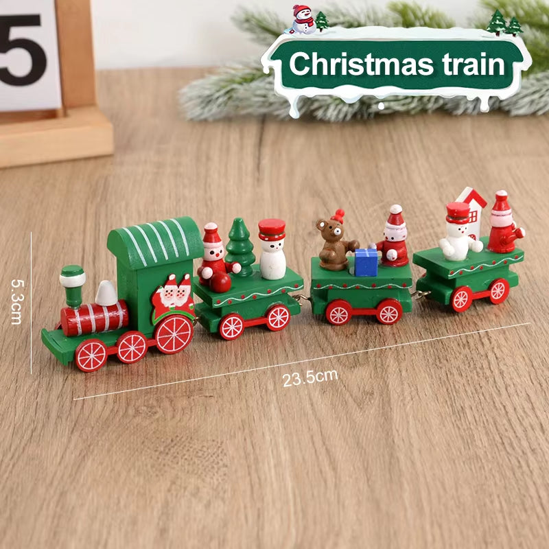 Christmas Wooden Train Merry Christmas Decorations for Home 2024 Xmas Tree Ornament Navidad Noel Kids Gift Happy New Year 2025