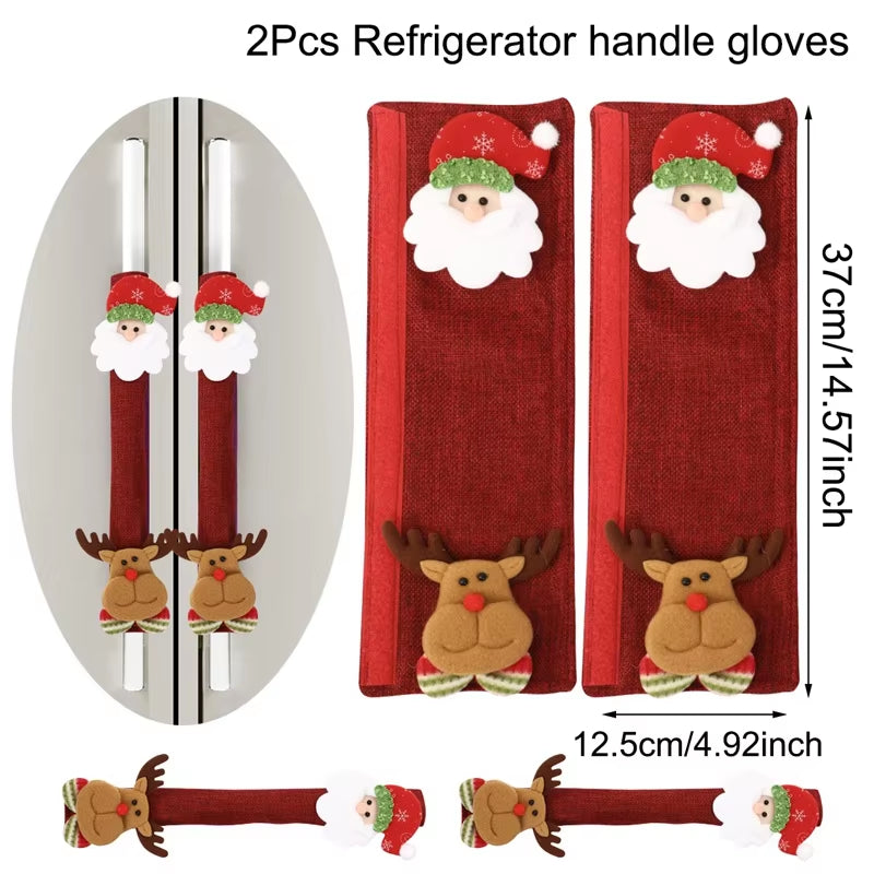 Christmas Plush Cloth Refrigerator Handle Covers Appliance Handle Covers Xmas Decorations for Home 2024 Navidad Natal New Year