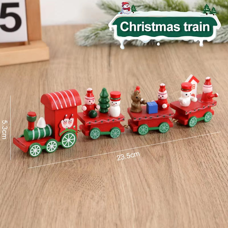 Christmas Wooden Train Merry Christmas Decorations for Home 2024 Xmas Tree Ornament Navidad Noel Kids Gift Happy New Year 2025