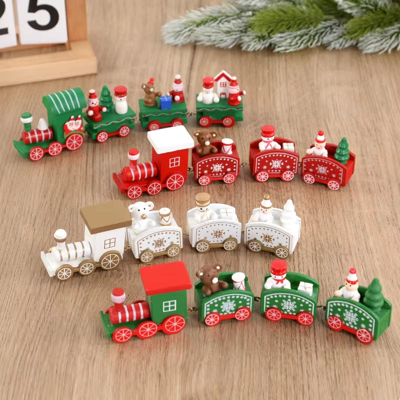 Christmas Wooden Train Merry Christmas Decorations for Home 2024 Xmas Tree Ornament Navidad Noel Kids Gift Happy New Year 2025