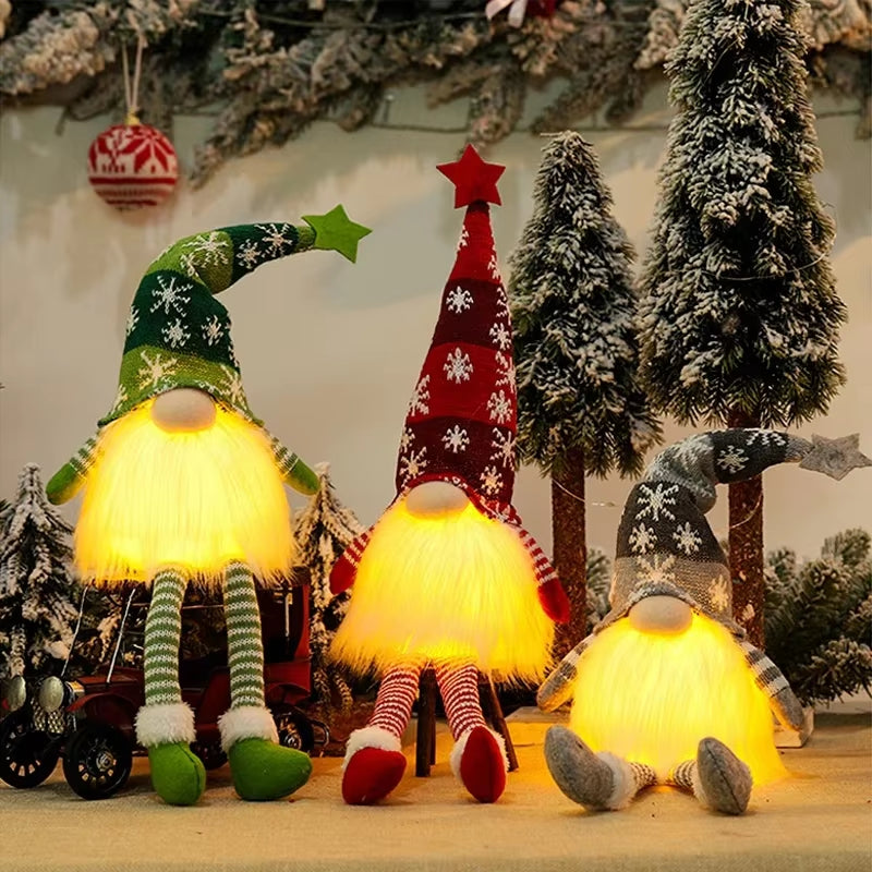 Christmas Faceless Doll Gnome Ornaments LED Light Plush Knitting Crafts Pendant Decor Christmas Decorations for Home Kids Gift