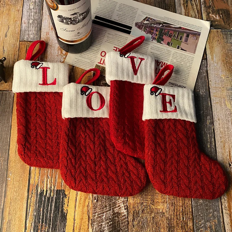 Christmas Alphabet Knitting Socks Christmas Tree Ornaments Christmas Decorations for Home 2024 Noel New Year 2025 Xmas Gift